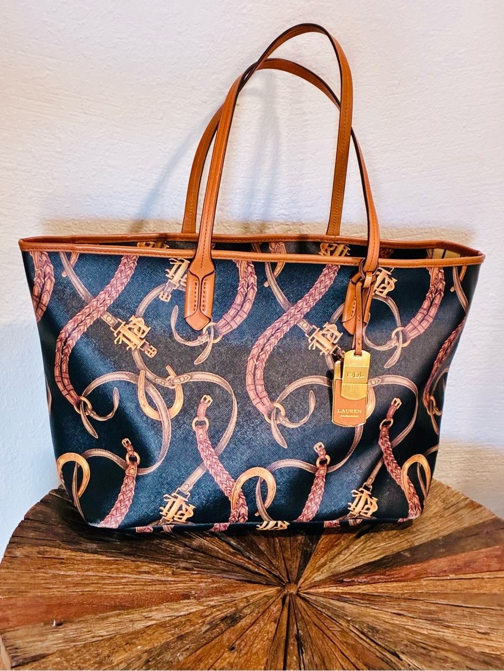 Ralph Lauren Belting-Print Caldwell Equestrian Devyn Tote Bag Purse